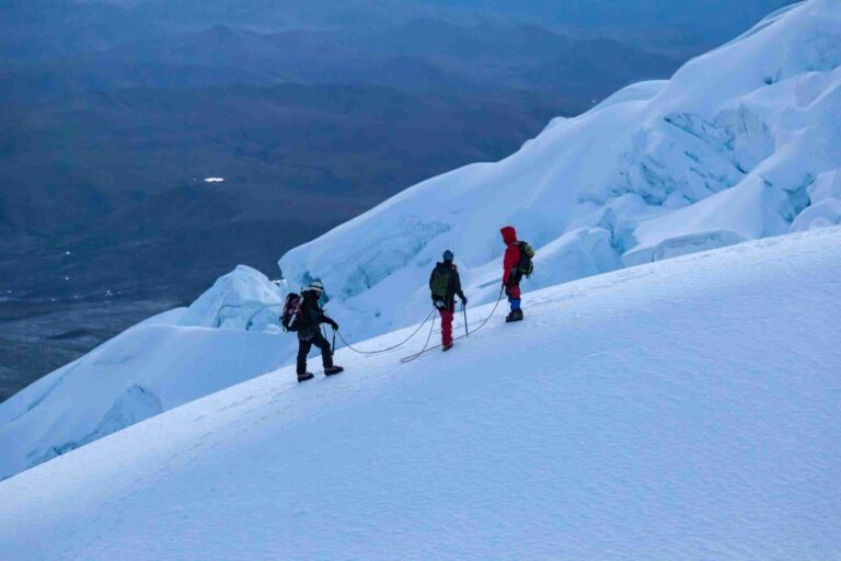 Mountaineers climbing the Cotopaxi volcano