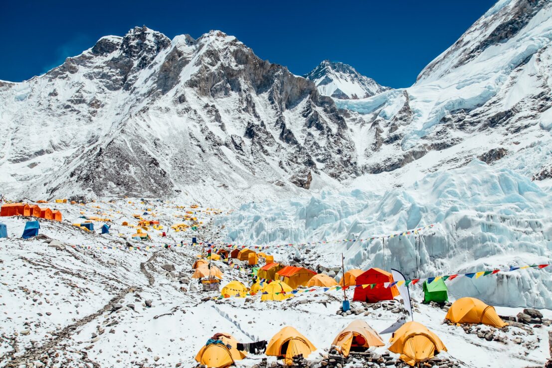 Mount Everest Base Camp, Khumbu glacier and mountains, Nepal, Himalayas